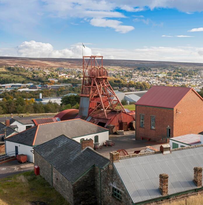 Industrial equipment and buildings at the Big Pit coal mine in Blaenavon.
